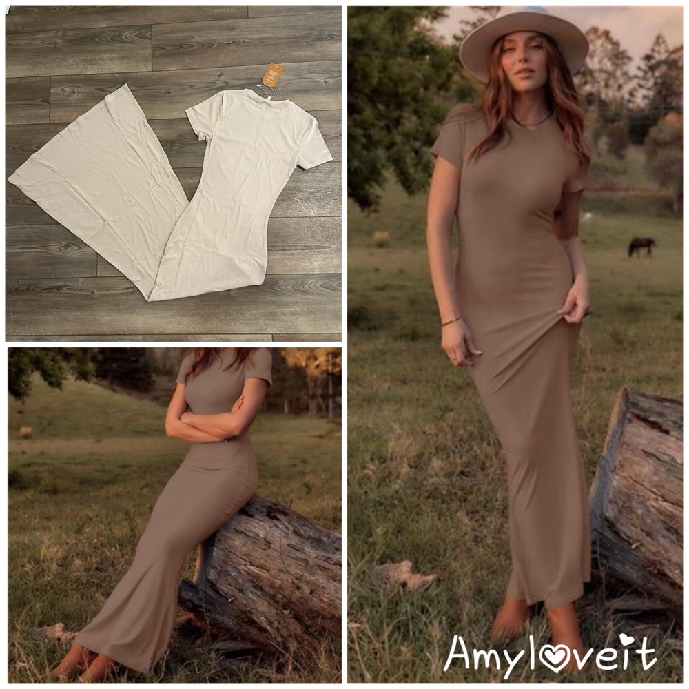 Reoria Crew Neck Bodycon Maxi Dresses #55